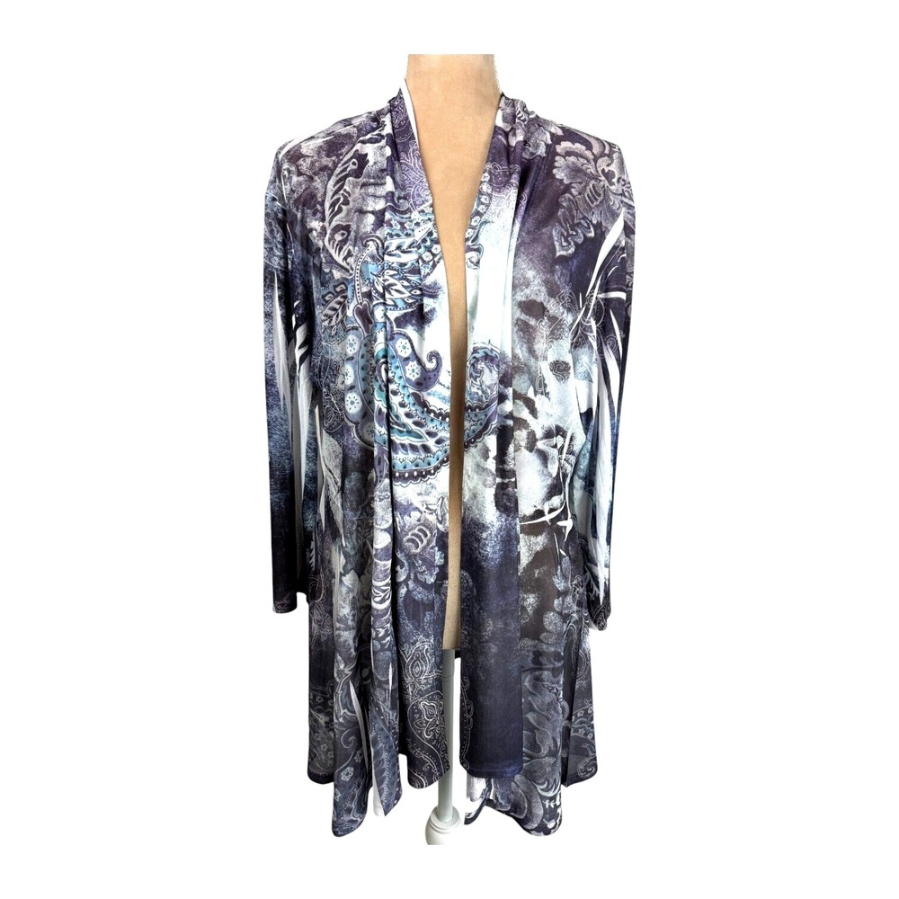Jess & Jane Open Front Lightweight Cardigan Sweater Top Semi Sheer Paisley 2X‎